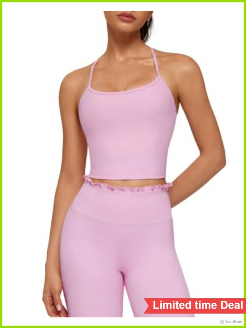 Ruffle-Trim Two Piece Workout Set Y-Back Pilates Top High Waisted Leggings 80%